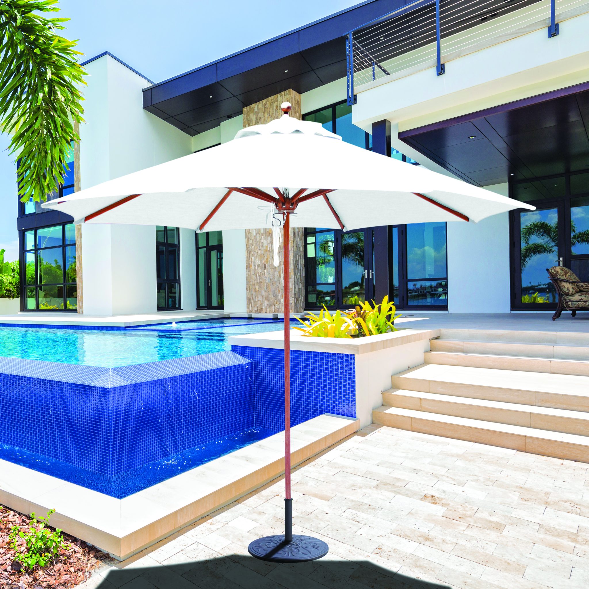 Galtech 532 9' Deluxe Round Teak Wood Umbrella • Umbrella Specialist