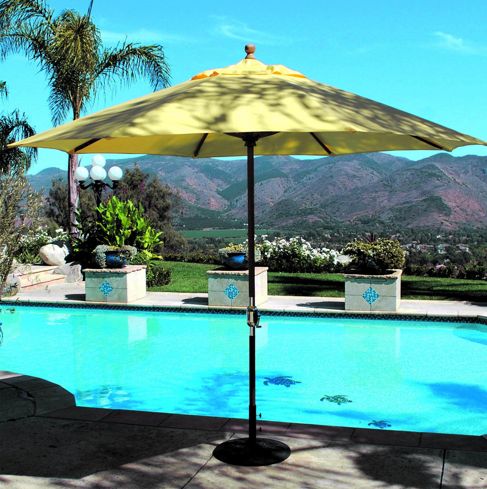 Galtech 587 11' Deluxe Round Teak Market Umbrella • Umbrella Specialist