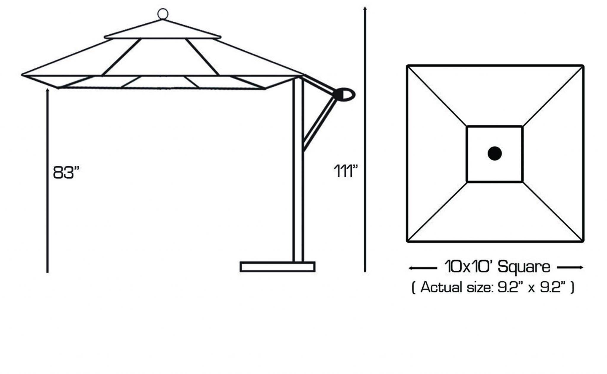 Specs for Galtech 897 10′ x 10′ Cantilever (Offset) Aluminum Square Umbrella