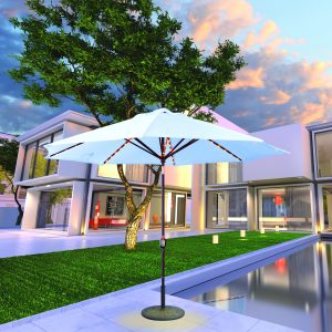 Galtech 986 11′ Round Deluxe Auto Tilt Umbrella LED Lighted