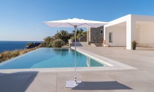 Galtech 762 market umbrella by the pool